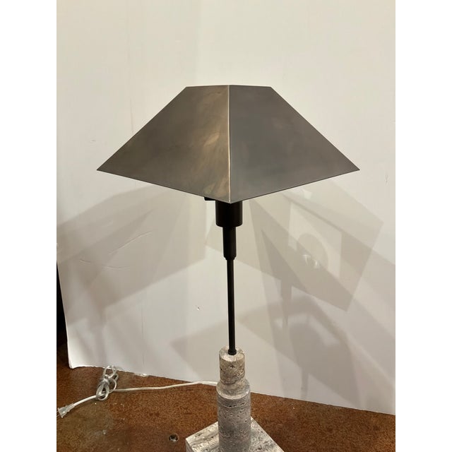 Stylish Revelation Telescope Bufet Lamp. Travertine body, Dark Bronze metal shade. Original Retial $813. Showroom floor...