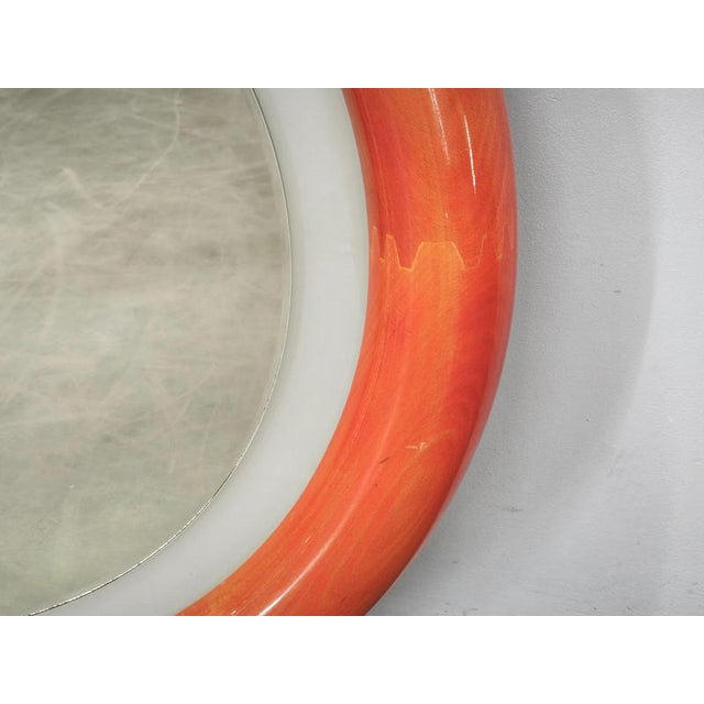 Orange Italian Space Age Illuminated Round Wall Mirror, 1970s For Sale - Image 8 of 13
