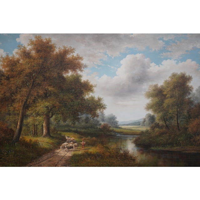 Large Oil Painting on Canvas Shepard River Bend For Sale - Image 4 of 14