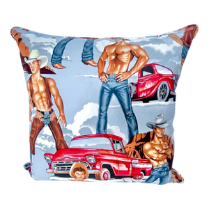 Vintage Hunk Shirtless Cowboys Pillow