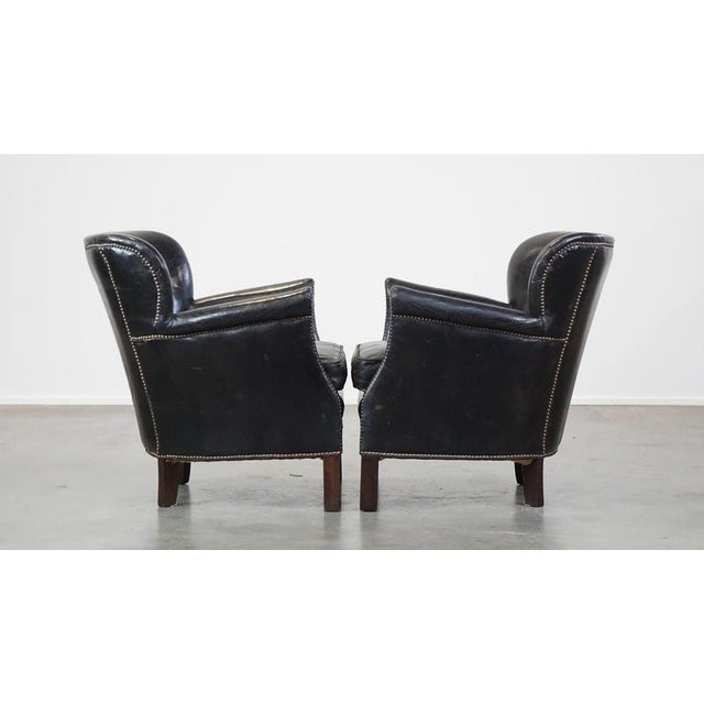 Set of Black Armchairs with Reversible Kilim Seat Cushion For Sale - Image 3 of 18