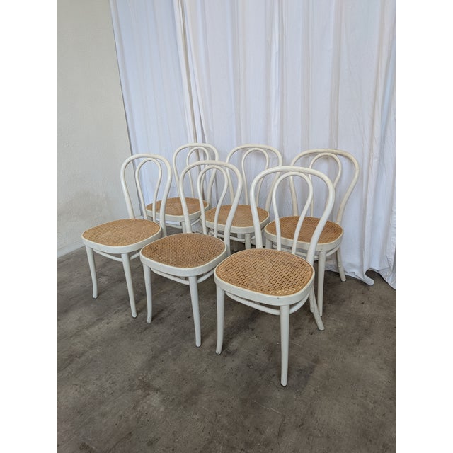 Wood Vintage Dining Chairs in White Wood with Cane Seats, 1970s, Set of 6 For Sale - Image 7 of 18