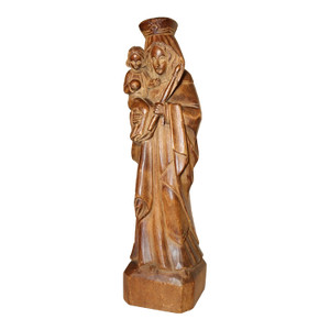 Antique 1800's Religious Hand Carved Wood Mary Madonna Jesus Sculpture Statue