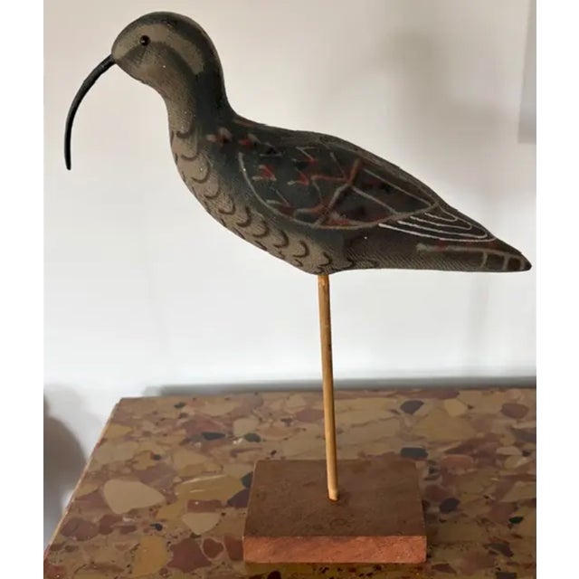 American Vintage Hand Carved and Painted Wooden Shorebird, Folk Art For Sale - Image 3 of 6