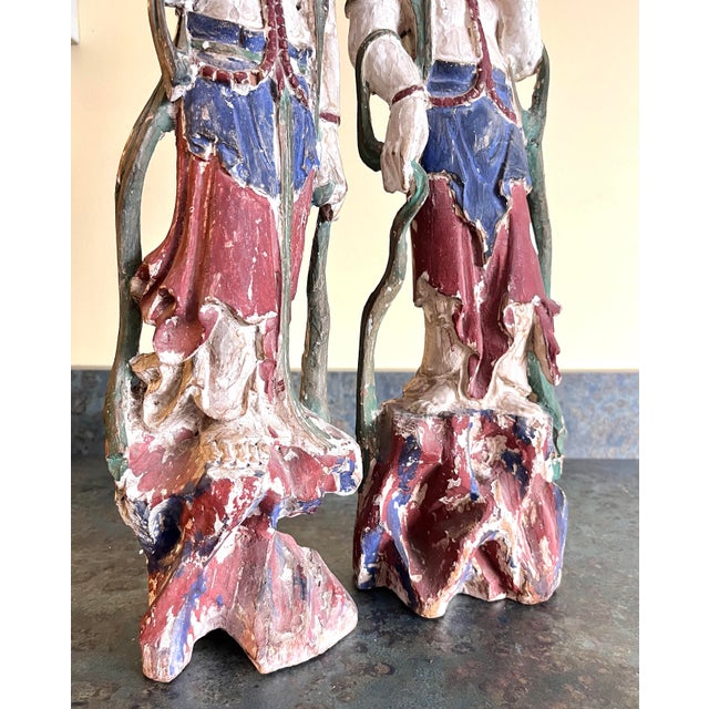 Early 20th Century Antique Carved and Painted Wood Guanyin Figures For Sale - Image 5 of 9