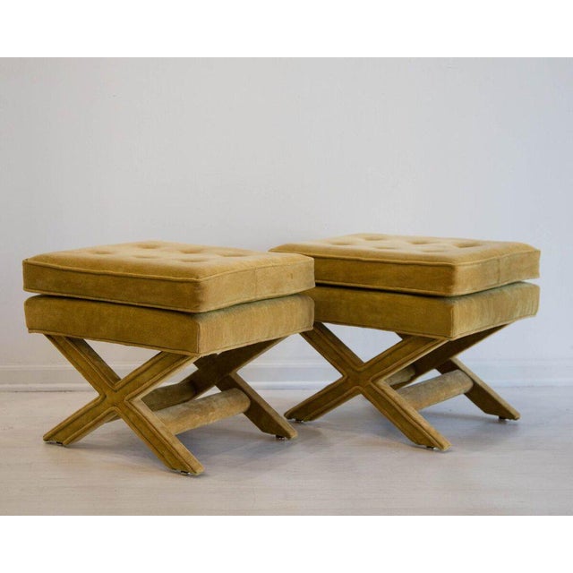 Pair of Mustard Yellow Velvet "X" Benches Chairish