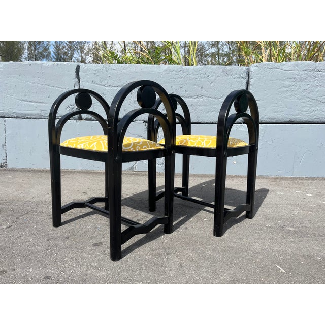 1930s Pair of Original Art Deco Stools, Ottoman, Wood, Black, Yellow For Sale - Image 14 of 16