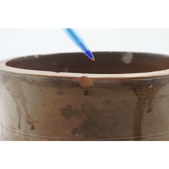 Ceramic Antique Blue Stoneware Crock Urn W. Handles For Sale - Image 7 of 11