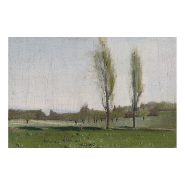 Unknown, Spring Landscape with Poplar Trees, 1800s, Oil on Panel For Sale