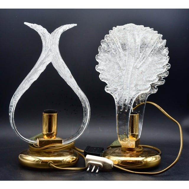 1970s Set of 2 Murano Glass "Swan Shape" Table Lamps Trasparent Leaves For Sale - Image 9 of 10