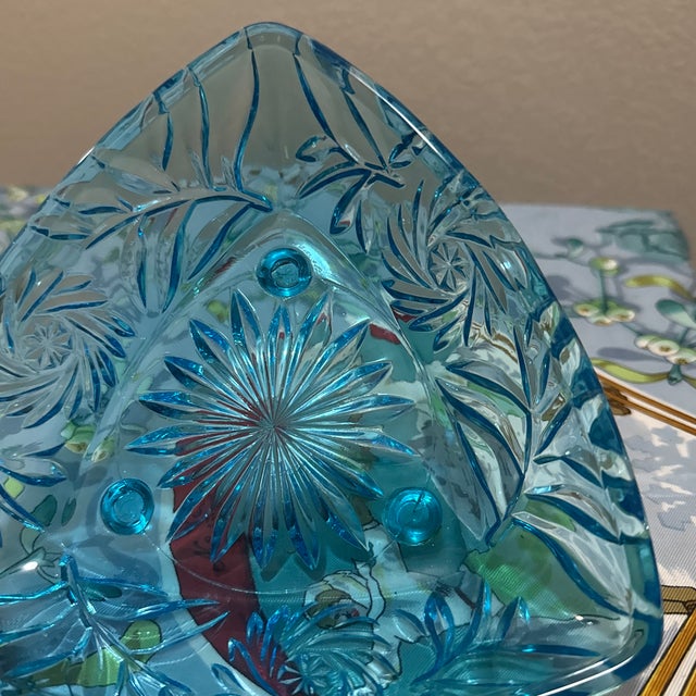 Vintage Hazel Atlas Aqua Blue "Pinwheel" Triangle Candy Dish For Sale In Minneapolis - Image 6 of 6