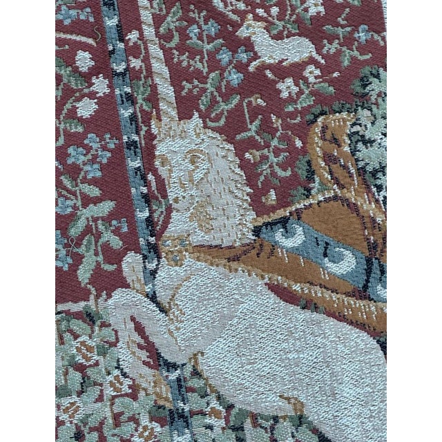 Textile Vintage French Aubusson Style Lady and Licorn Jacquard Tapestry, 1970s For Sale - Image 7 of 16