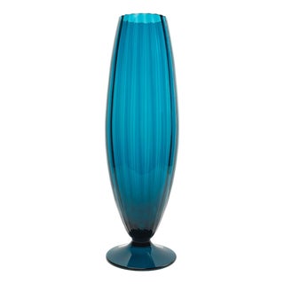 Tall Peacock Blue Empoli Glass Vase from Rossini, Italy, 1960s For Sale