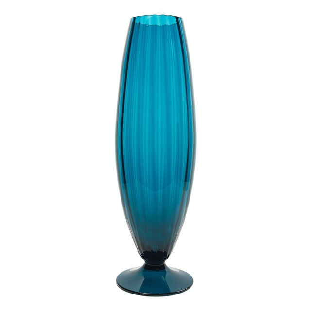 Tall Peacock Blue Empoli Glass Vase from Rossini, Italy, 1960s For Sale