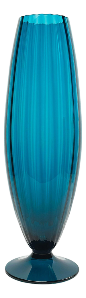 Tall Peacock Blue Empoli Glass Vase from Rossini, Italy, 1960s