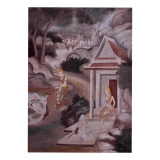 Mythological Scene in Gouache on Silk, 1800s For Sale