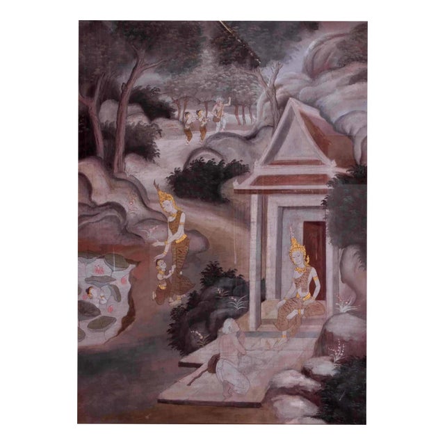 Mythological Scene in Gouache on Silk, 1800s For Sale