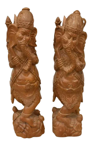 Large Ganesha Elephant God Carved Mango Wood Sculptures - a Pair