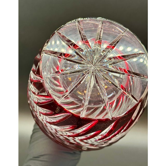 Vintage Lausitzer German Cranberry Cut Crystal Decanter For Sale - Image 10 of 16