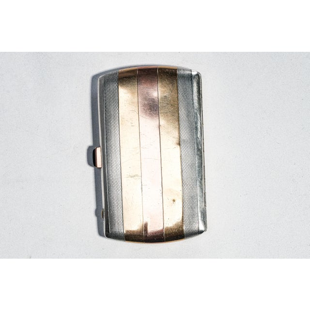 Exceptional Antique French Sterling Silver Cigarette Case 18k Gold Inlaid Yellow & Rose Gold Engine Turned Luxury Tobacciana For Sale - Image 15 of 15