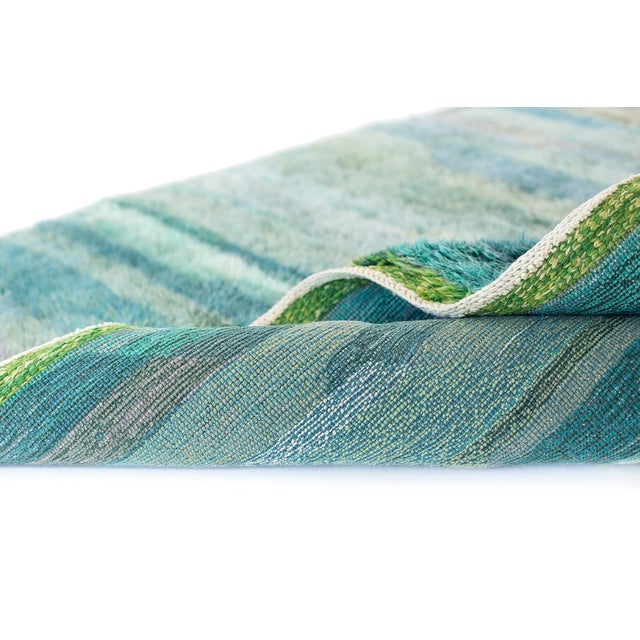 Abstract Striped Horizon Hand-Knotted Wool Rug | 9'11" X 7'1" | One of a Kind For Sale - Image 6 of 8