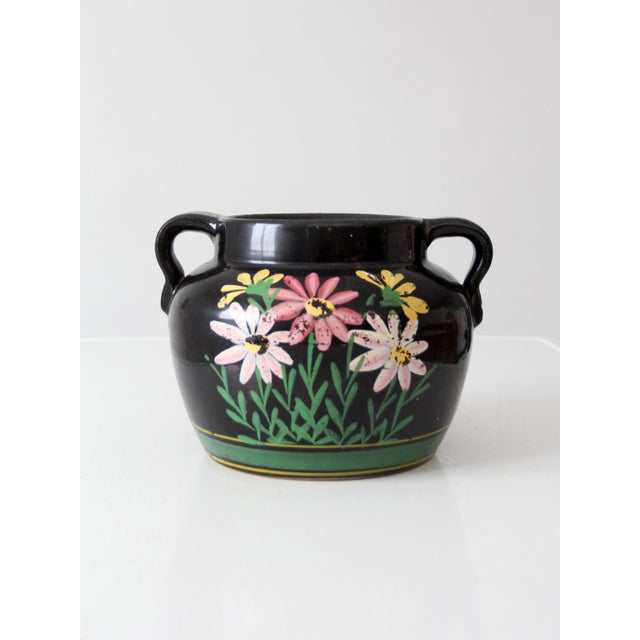 Vintage Hand Painted Floral Pottery Vase For Sale - Image 6 of 11