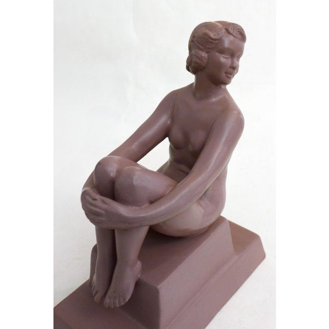 Mauve Art Deco Terracotta Sculpture of a Nude Bathing Woman, 1920s For Sale - Image 8 of 14
