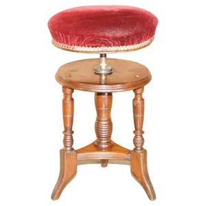 Victorian Mahogany Height Adjustable Piano Stool with Decorative Base