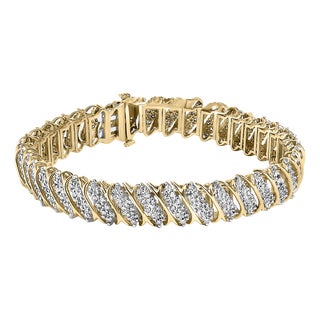 10K Yellow Gold 3.0 Cttw Diamond S-Link Bracelet For Sale