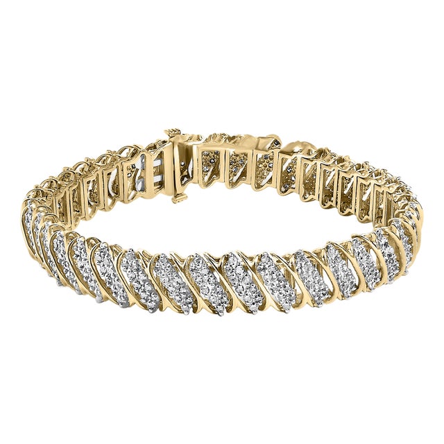 10K Yellow Gold 3.0 Cttw Diamond S-Link Bracelet For Sale