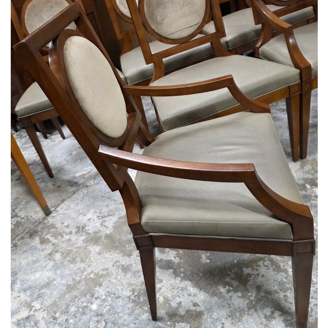 Early 21st Century Set of 6 Baker Furniture Dining Chairs, Modern Neoclassical Regency Style, Geometric Circle Back, Upholstered Seats For Sale - Image 5 of 12
