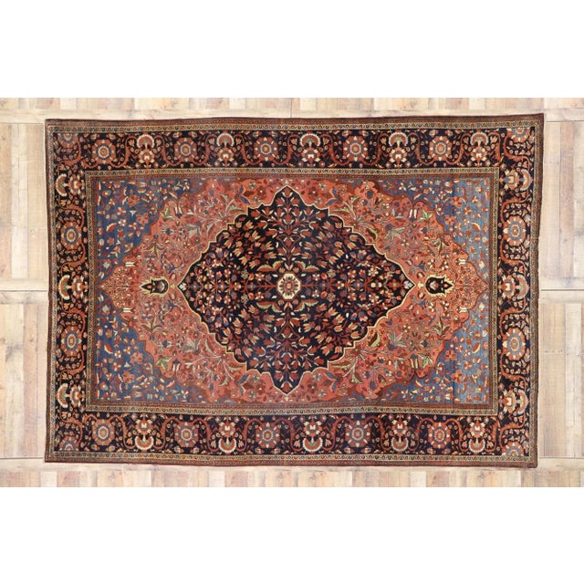 Terra Cotta Antique Persian Sarouk Farahan Rug - 08'04 X 11'09. For Sale - Image 8 of 9
