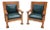 Antique Mission Arts & Crafts Chairs in Hunter Green Leather - Pair For Sale