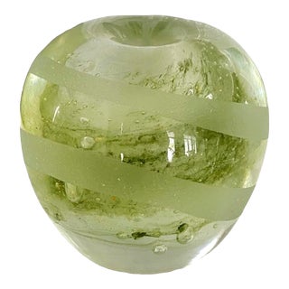 Vintage Murano Style Hand Blown Swirl Glass Controlled Bubble Paperweight Vase in Chartreuse / Lime Green For Sale