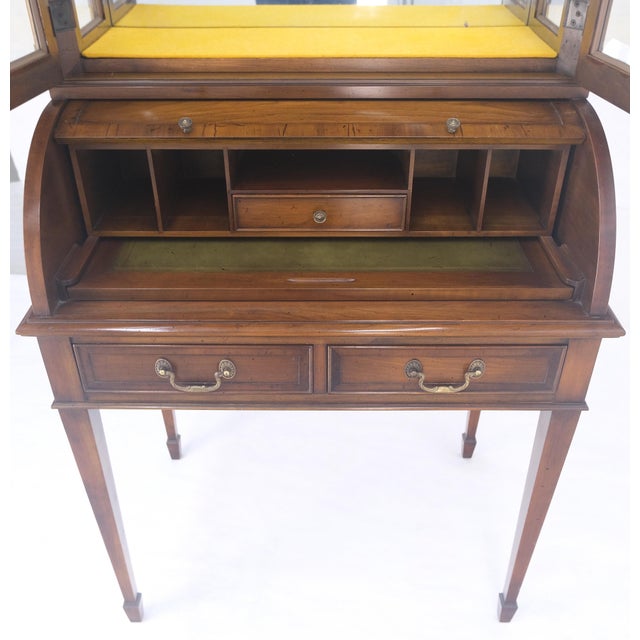 Narrow 32" Wide & 79" Tall Solid Cherry Cylinder Style Secretary Desk w/ Beveled Glass Bookcase MINT