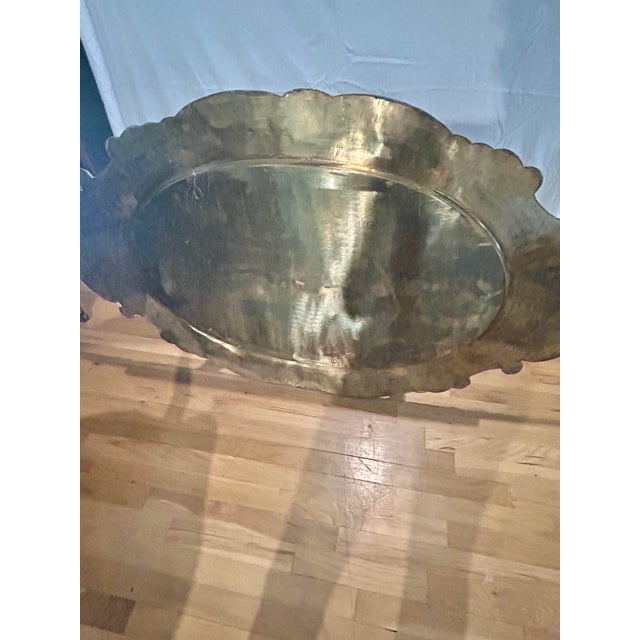 Vintage Hollywood Regency Brass Tray Top on Faux Bamboo Base Coffee Table For Sale - Image 11 of 14