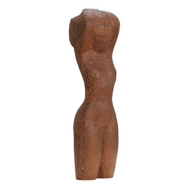 J. Limperg, Woman in Chains Hand-Carved Torso Sculpture, 1970s, Pine For Sale
