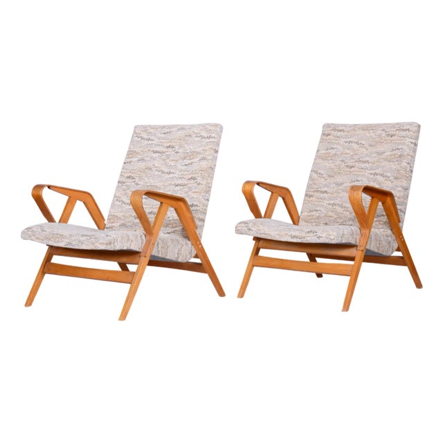 Set of Mid-Century Armchairs in Beech attributed to Tatra Pravenec, Czech, 1950s For Sale