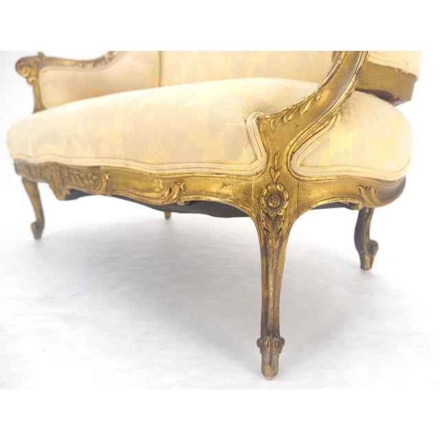 c1920s French Louis XV Gold Gilt Wood Loveseat Sofa