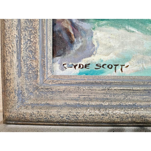 1930s Southern California Seascape Clyde Eugene Scott (1884–1959) Oil on Board Painting For Sale - Image 11 of 12
