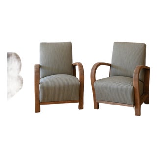 Art Deco Armchair in Tatton Stripe, a Pair For Sale