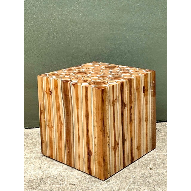 Brown Vintage Natural Wood Block Accent Table For Sale - Image 8 of 18