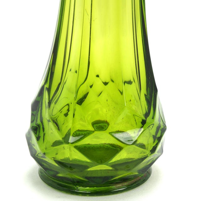 Glass Mid Century Green Ribbed Swung Glass 15 in Vase l.e. Smith Circa 1960 For Sale - Image 7 of 9