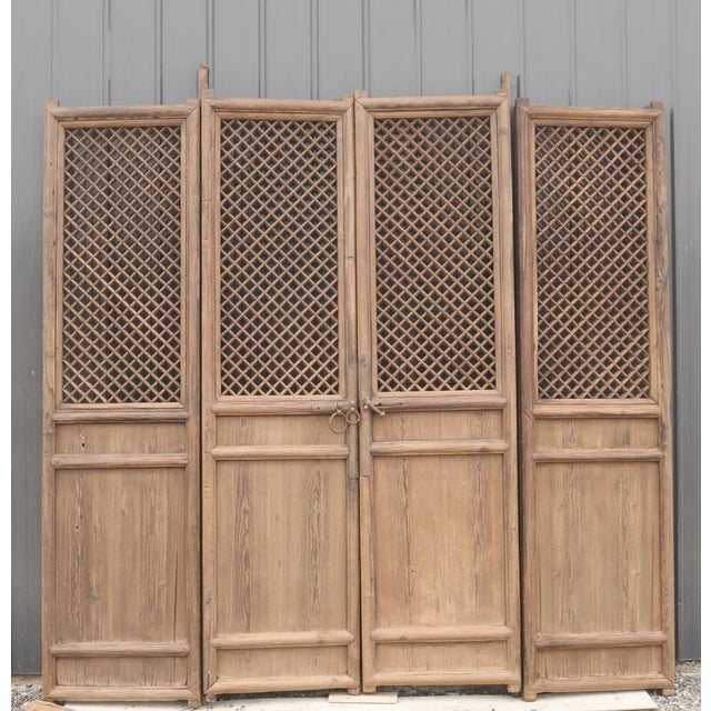 100" High Large Antique Chinese Screen Door- a Set of 4 Lattice Screen Panels For Sale In Greensboro - Image 6 of 8