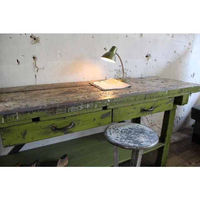 Metal Antique Industrial Oak and Cast Iron Workbench with Drawers, France, 1900s For Sale - Image 7 of 9