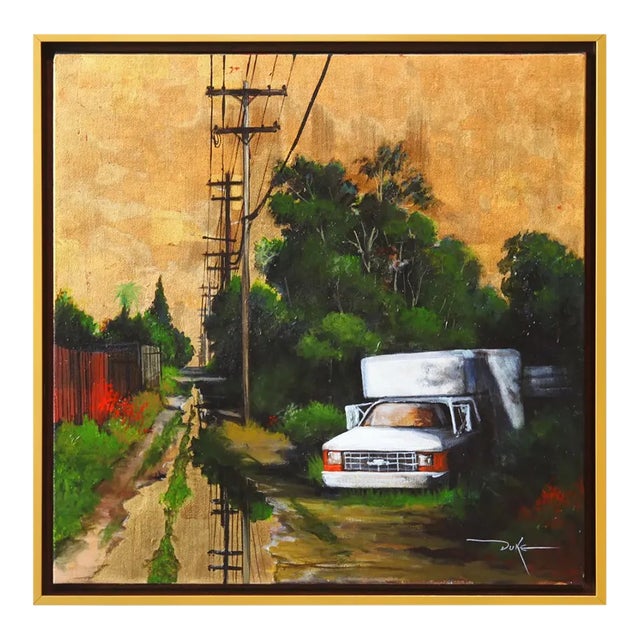 Original Realist Cityscape Mixed-Media Painting, "Dallas and Jackson No. 3" For Sale