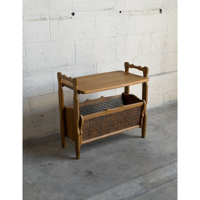 Vintage Danish Oak Side Table / Magazine Rack With Cane Storage For Sale - Image 4 of 9