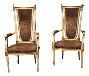Pair of Louis XVI Style Arm Chirs in Leopard Fabric