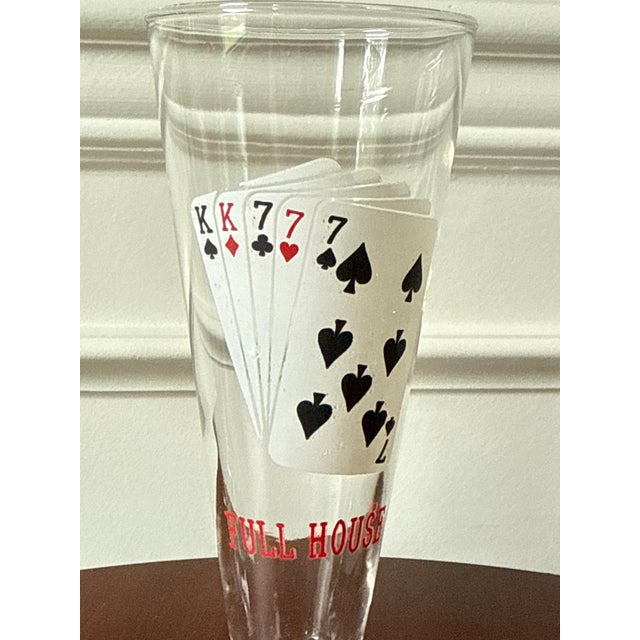 Glass Mid 20th Century Pilsner Poker Hands Footed Glasses— Set of 8 For Sale - Image 7 of 10