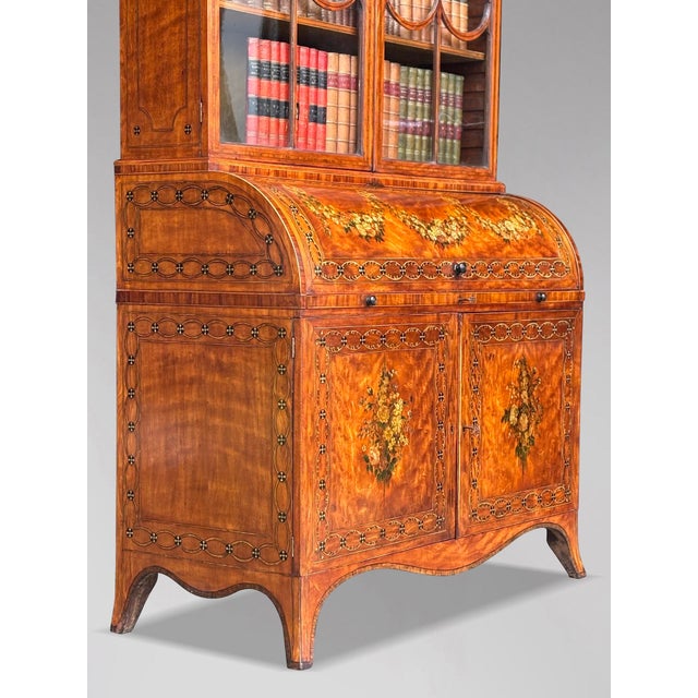 George III Inlaid Satinwood Bureau Bookcase, 1770s For Sale - Image 17 of 18